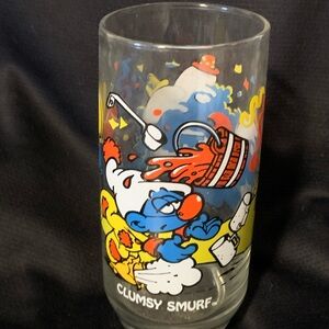 Vintage 1983 Smurf Party Glass, Clumsy Smurf